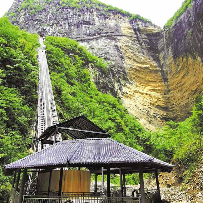 world's longest 380-meter inclined elevator in Enshi
